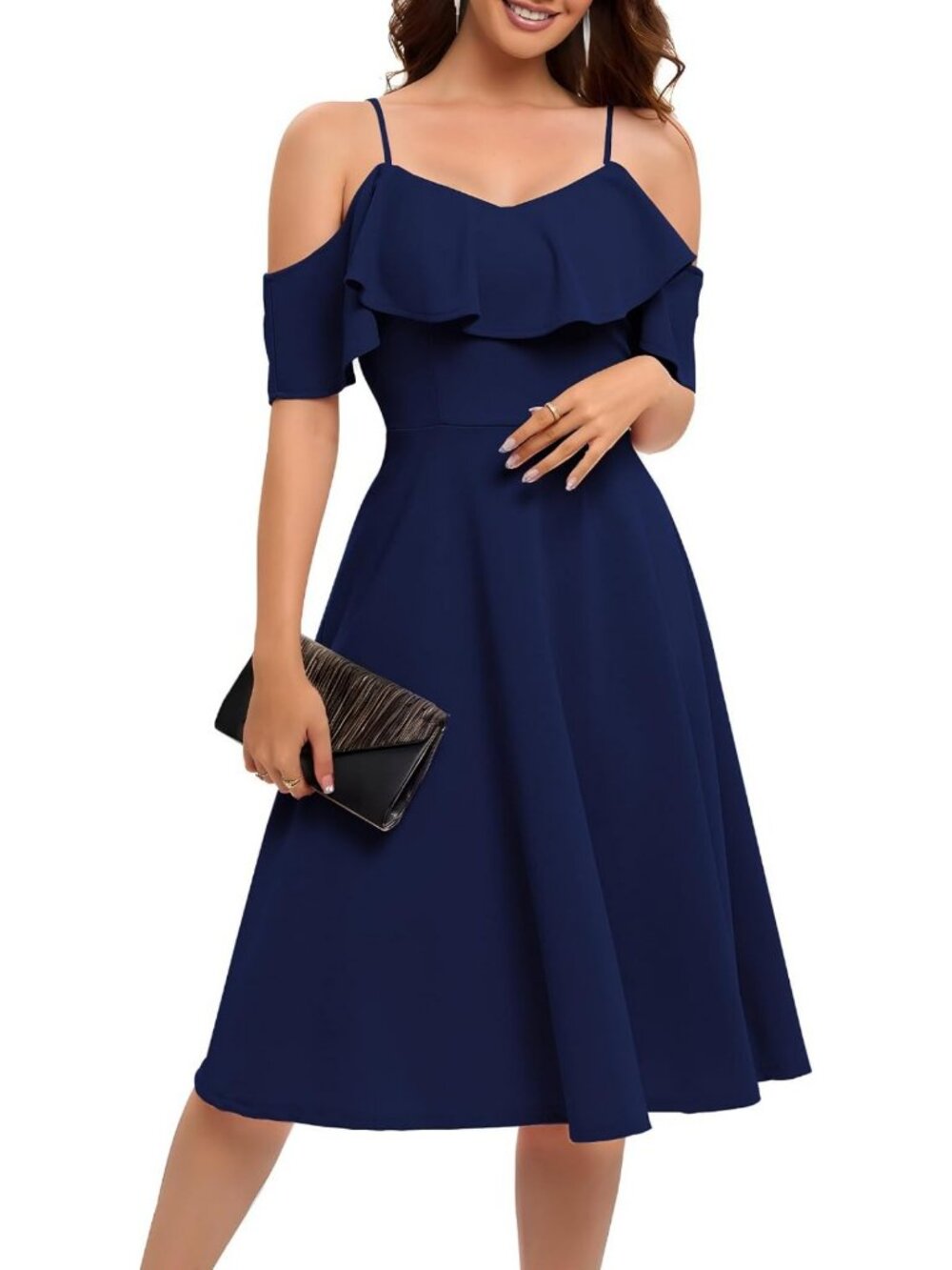 Elegant Off-Shoulder A-Line Midi Dress for Weddings, Prom, Parties & Graduations